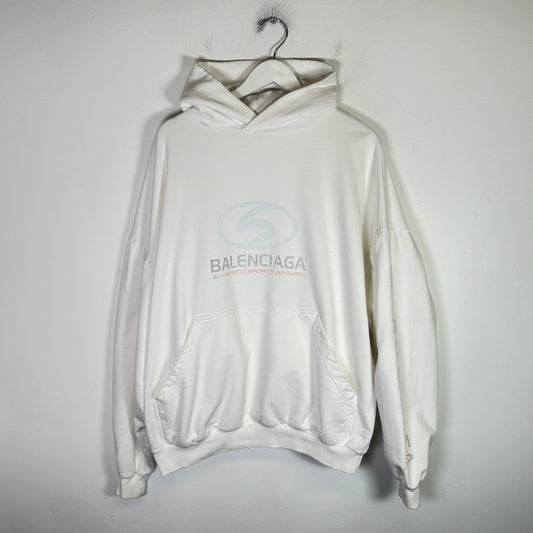 Balenciaga White Faded Surfer Logo Distressed Hoodie Size 1
