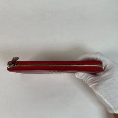 Prada Red Leather Saffiano Zip Around Wallet