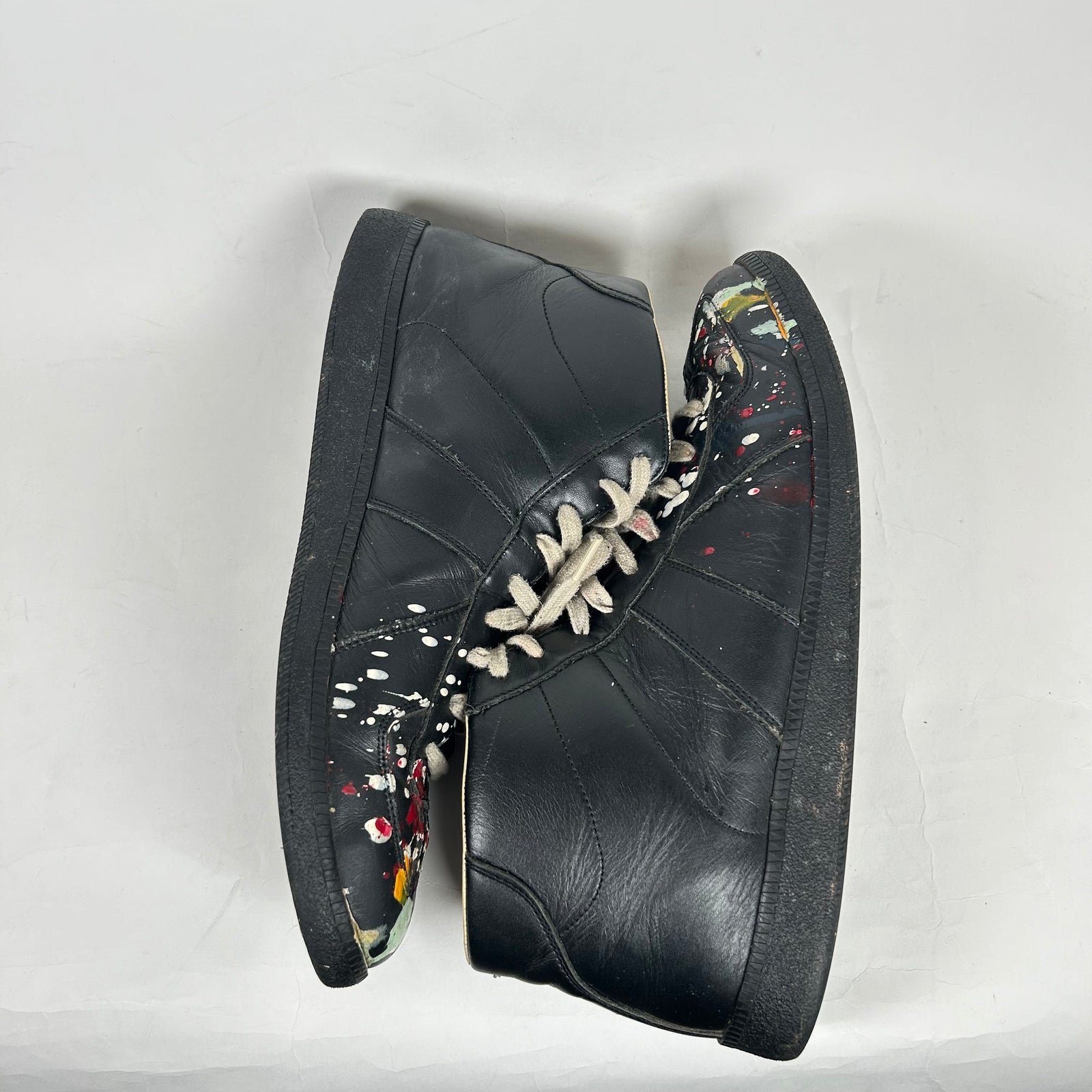 Maison Margiela Black Paint Splatter High Top Gats Size 45