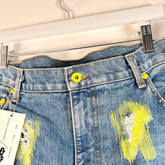Endless Denim Distressed Scar Stitch Yellow Embroidery Jeans Size 40