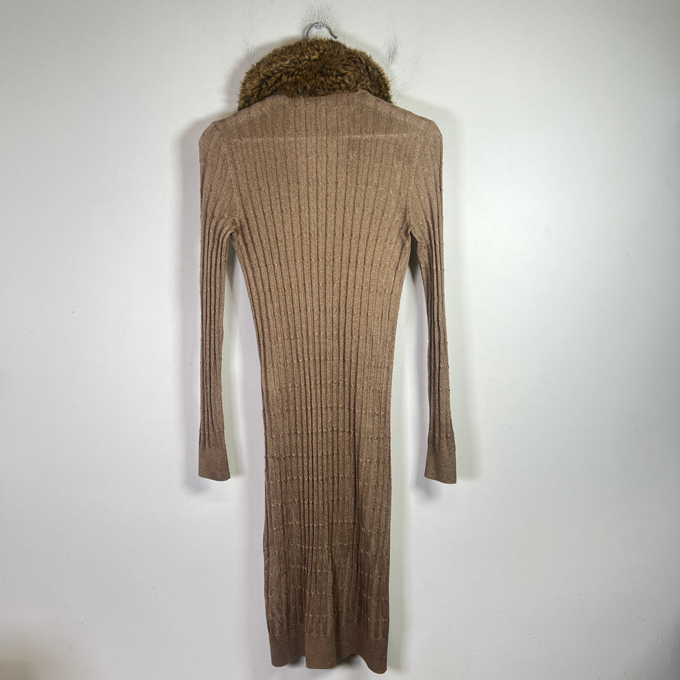 Saint Laurent Faux Fur Cable-Knit Cardigan Dress
