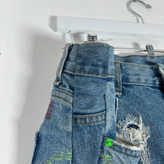 Endless Neon Green Embroidered Blue Denim Jeans Size 36