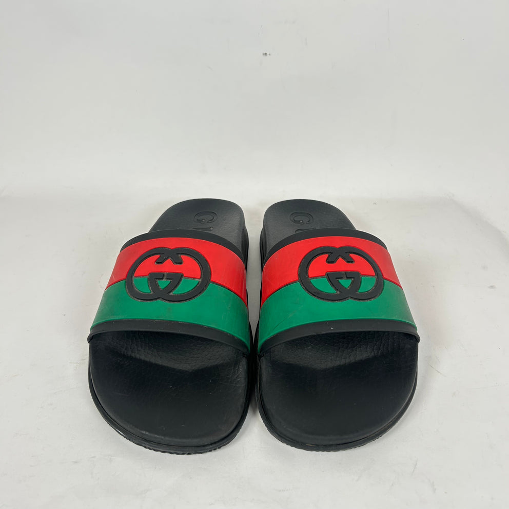Gucci Red/Green Striped GG Rubber Slides Size GG 7