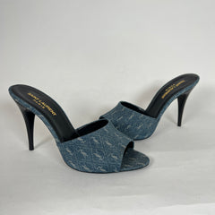 Saint Laurent La 16 Denim Logo Heels Size 37