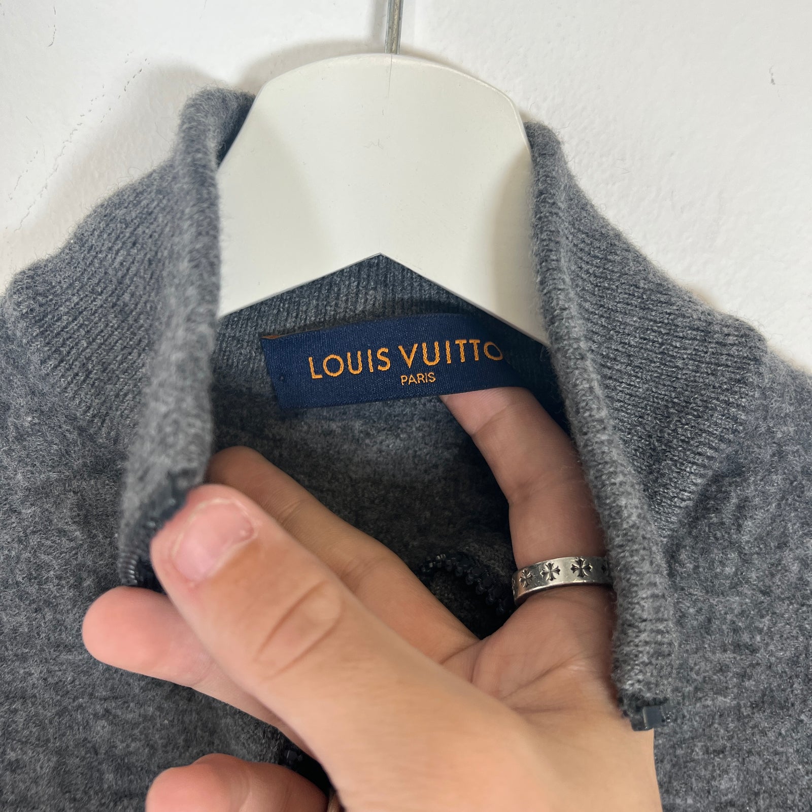 Louis Vuitton Grey Damier Wool Zip Up Size S