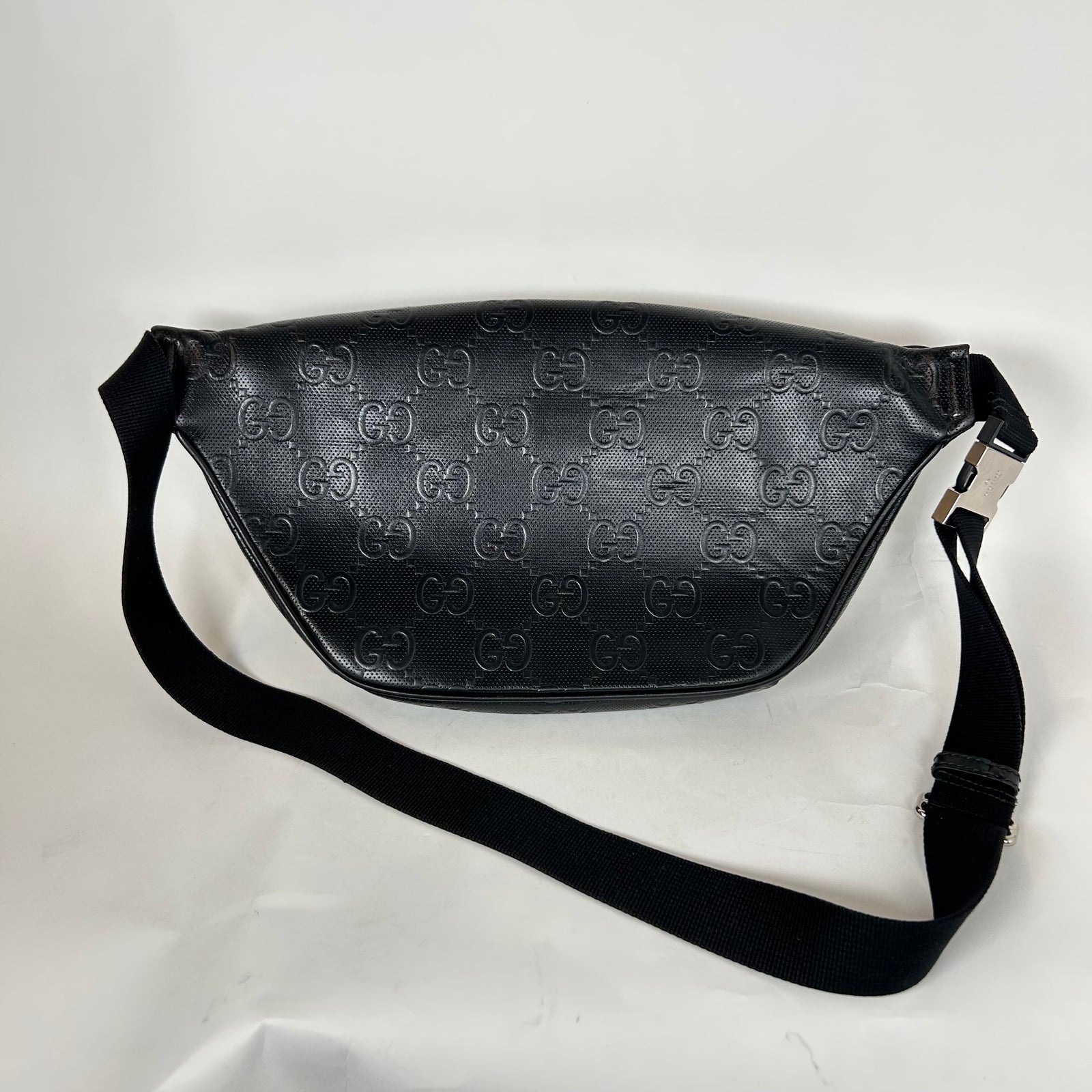 Gucci Black Jumbo GG Embossed Leather Belt Bag