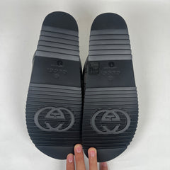 Gucci GG Supreme Grey Black Horsebit Mule Size 8