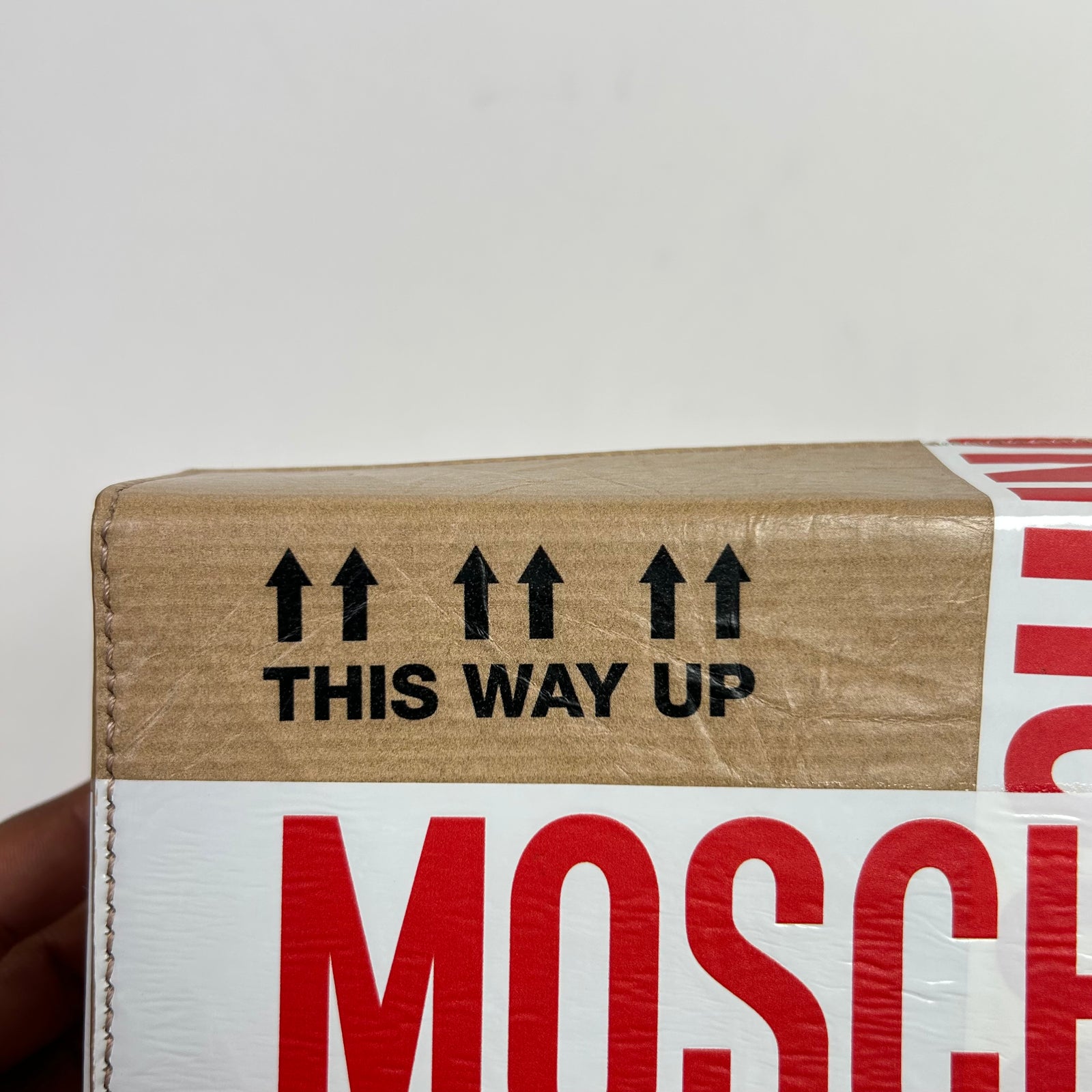 Moschino SS26 Shipping Box Clutch Bag