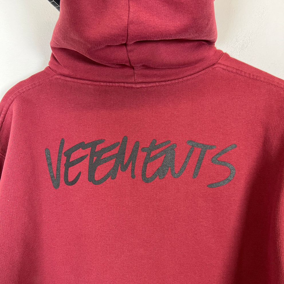Vetements Burgundy AW21 Written Logo Hoodie Size S