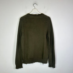 Saint Laurent Olive Green Distressed Knit Sweater Size L