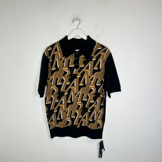 Amiri Black/Brown Repeat Logo Intarsia Knit Polo Size L