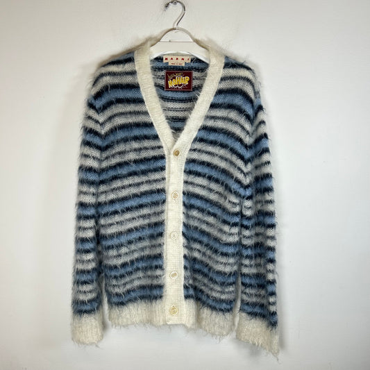Marni Blue Striped Mohair Cardigan Size 46