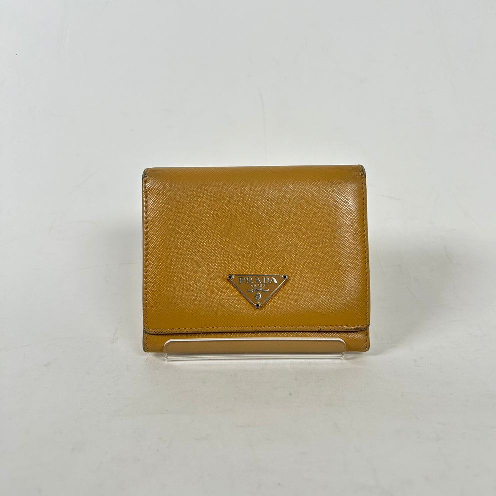 Prada Yellow Saffiano Trifold Wallet