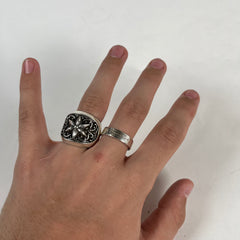 Tiffany Sterling Silver Stamp Logo Diamond Ring Size 10.5