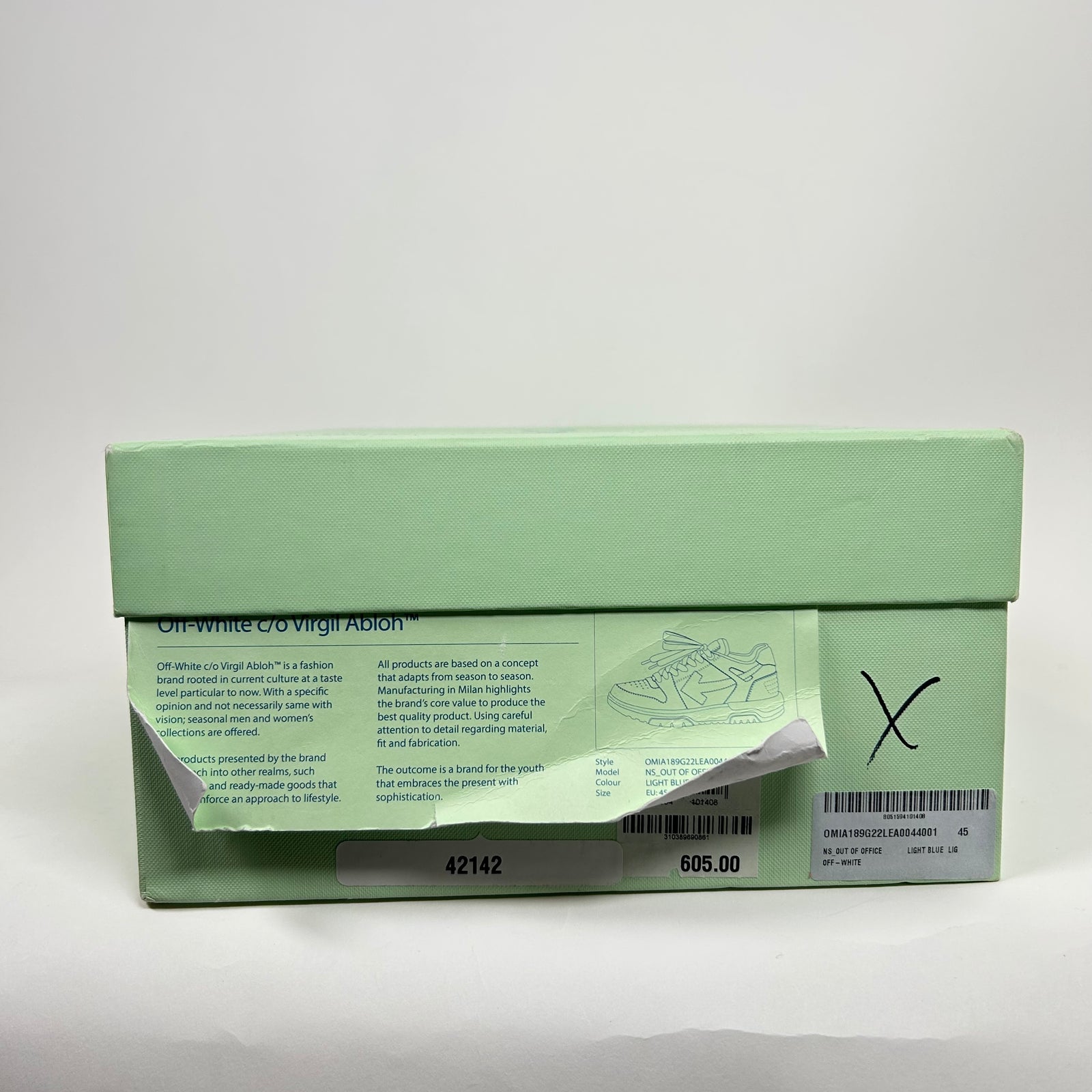 Off-White Light Blue Out Of Office Sneaker Size 45