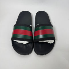 Gucci Black Web Stripe Slides Size GG 9