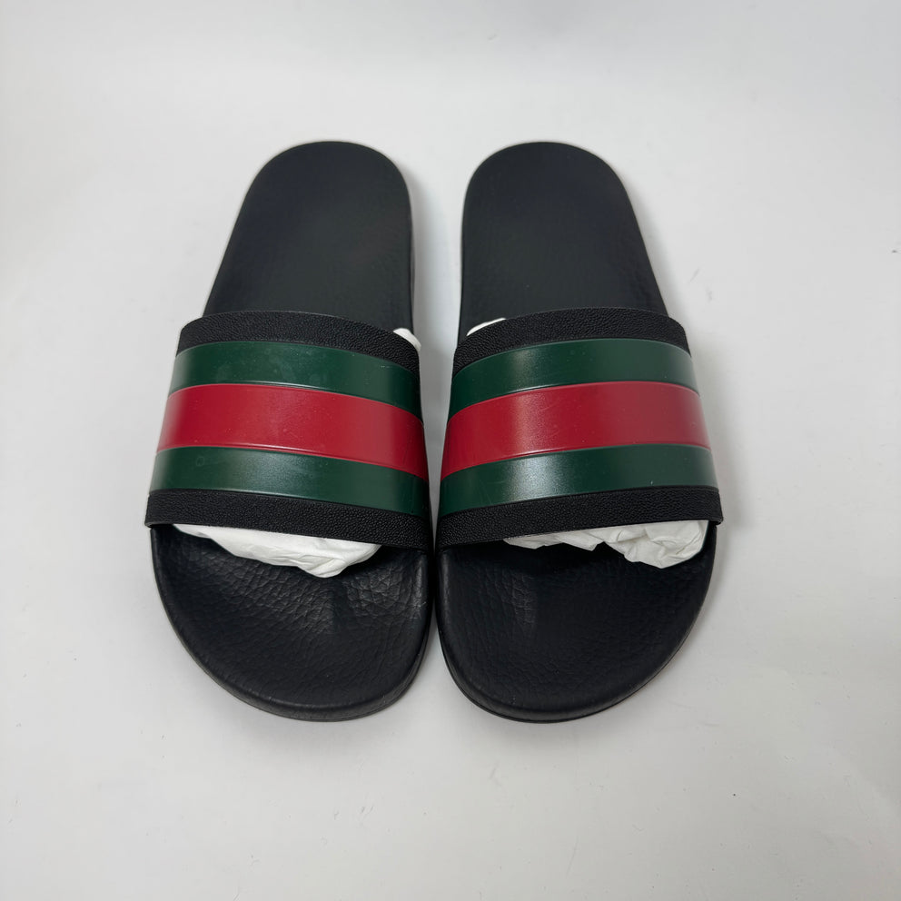 Gucci Black Web Stripe Slides Size GG 9