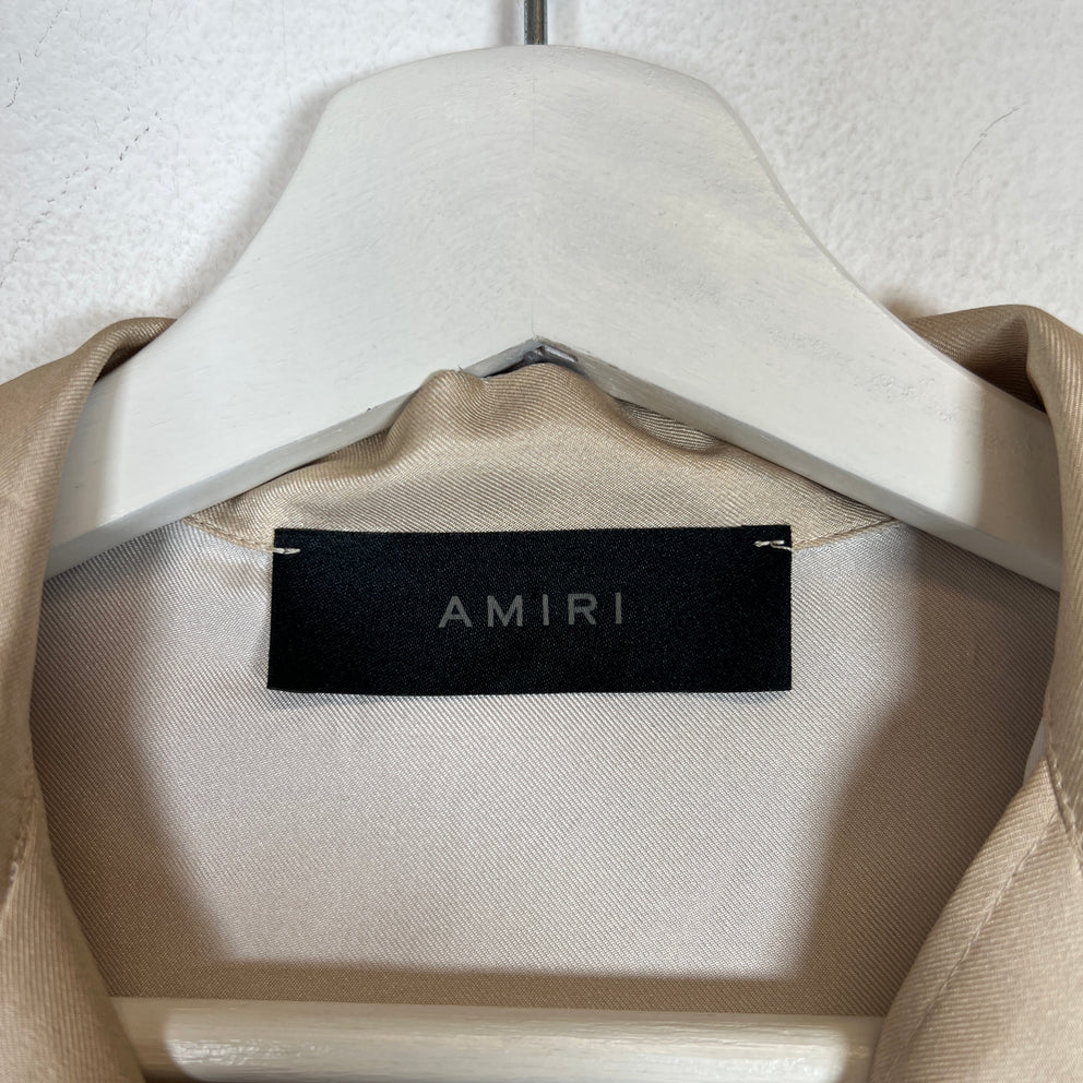 Amiri Beige Fortune Silk Long Sleeve Button-Up Shirt Size S