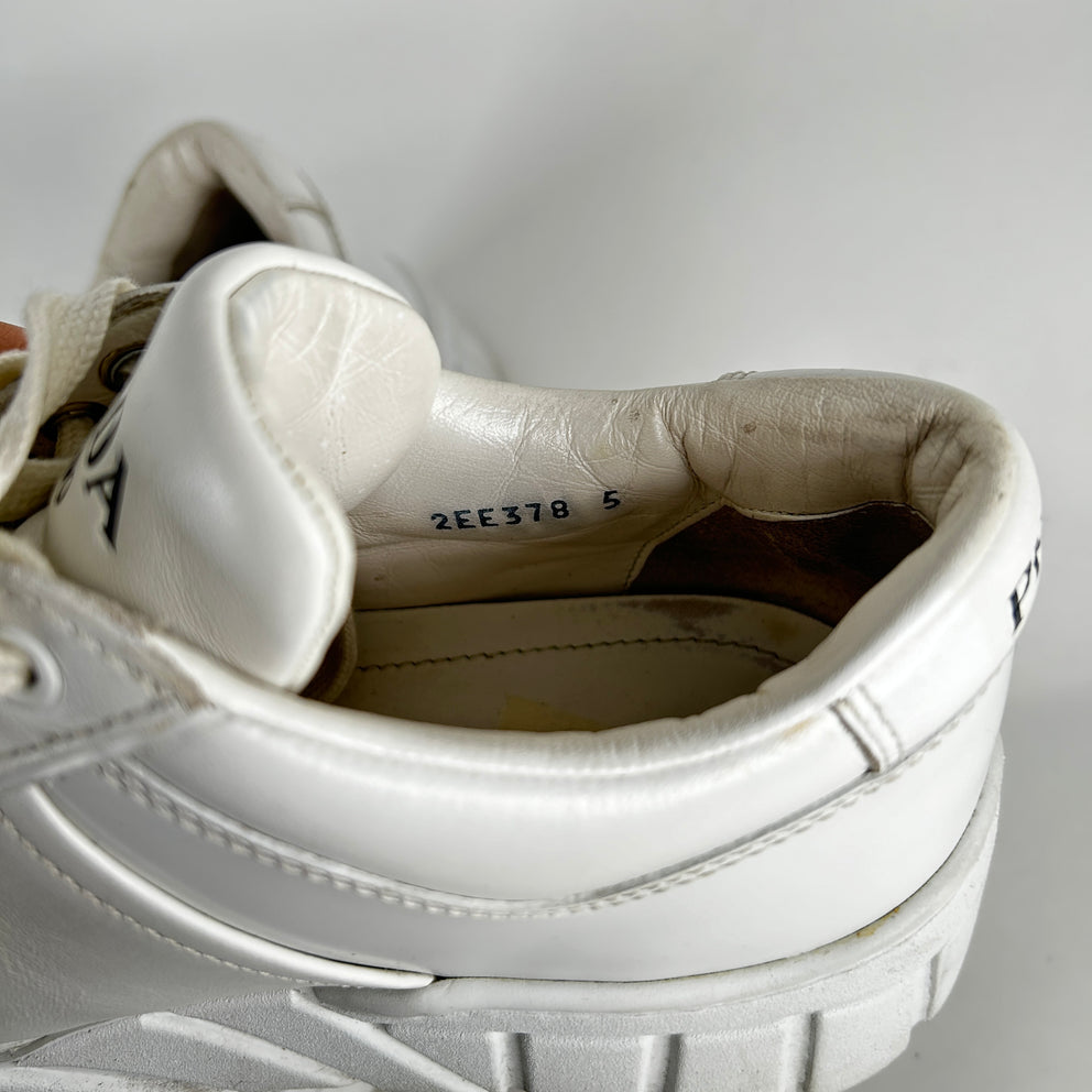 Prada Plaque White Sneaker Size 5