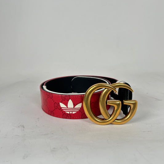Gucci x Adidas Red Interlocking G Leather Belt Size 85
