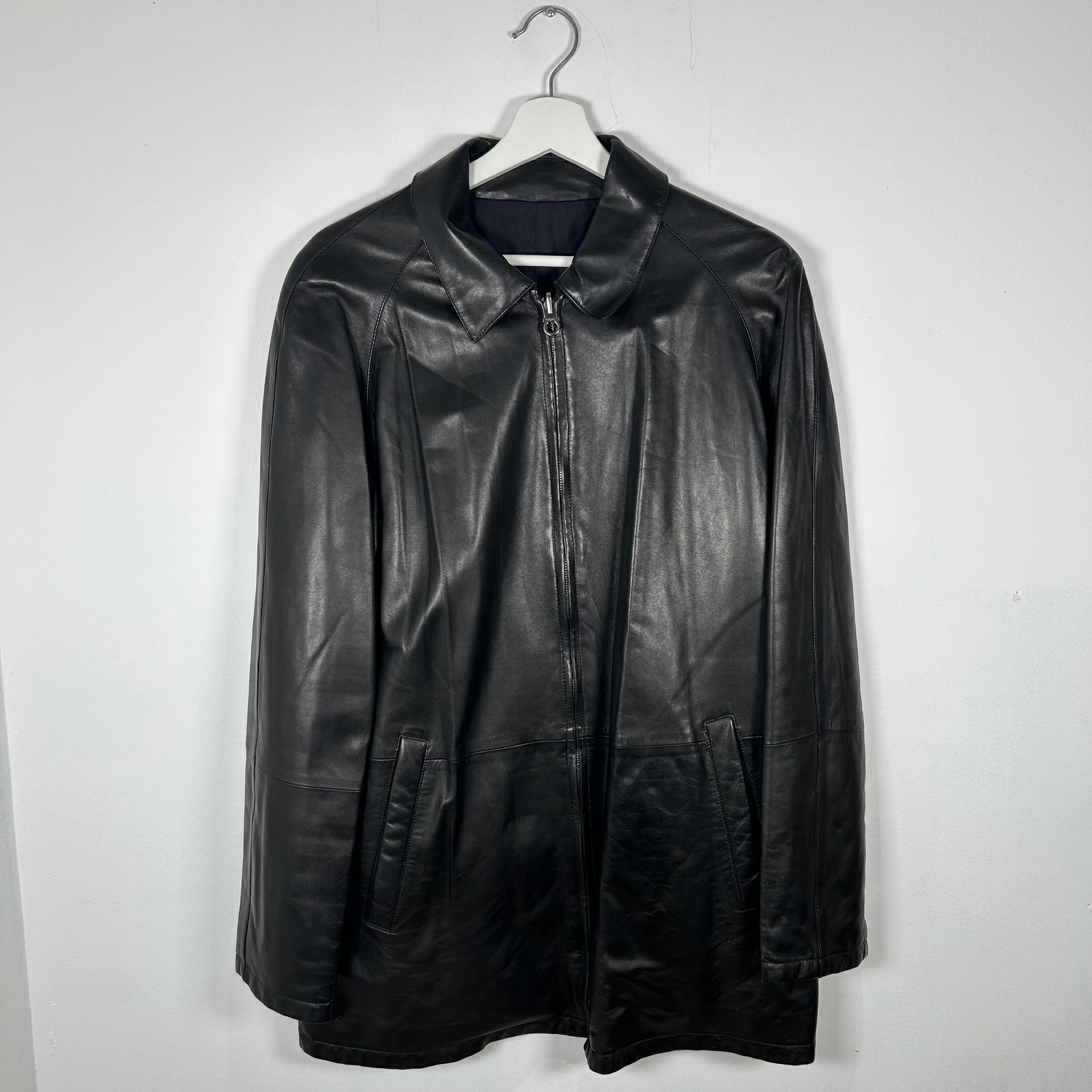 Salvatore Ferragamo Reversible Long Leather Jacket Size 48