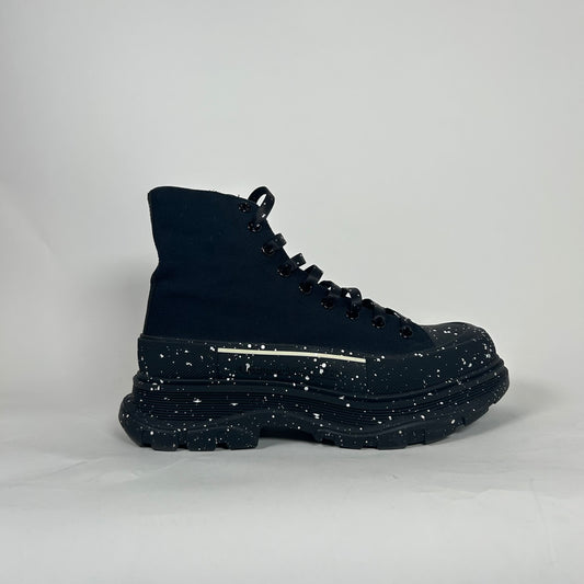 Alexander McQueen Black Speckled Tread Slick High Top Sneakers Size 42