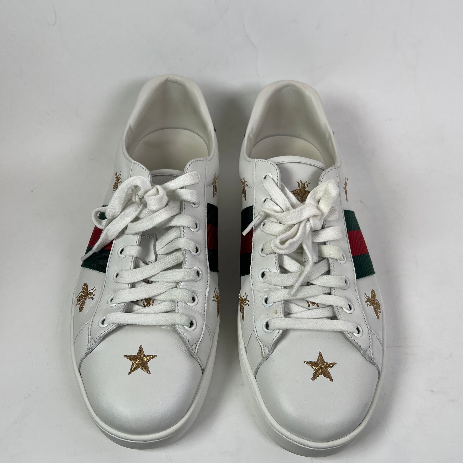 Gucci White Bees & Stars Embroidered Ace Sneaker Size GG 9.5