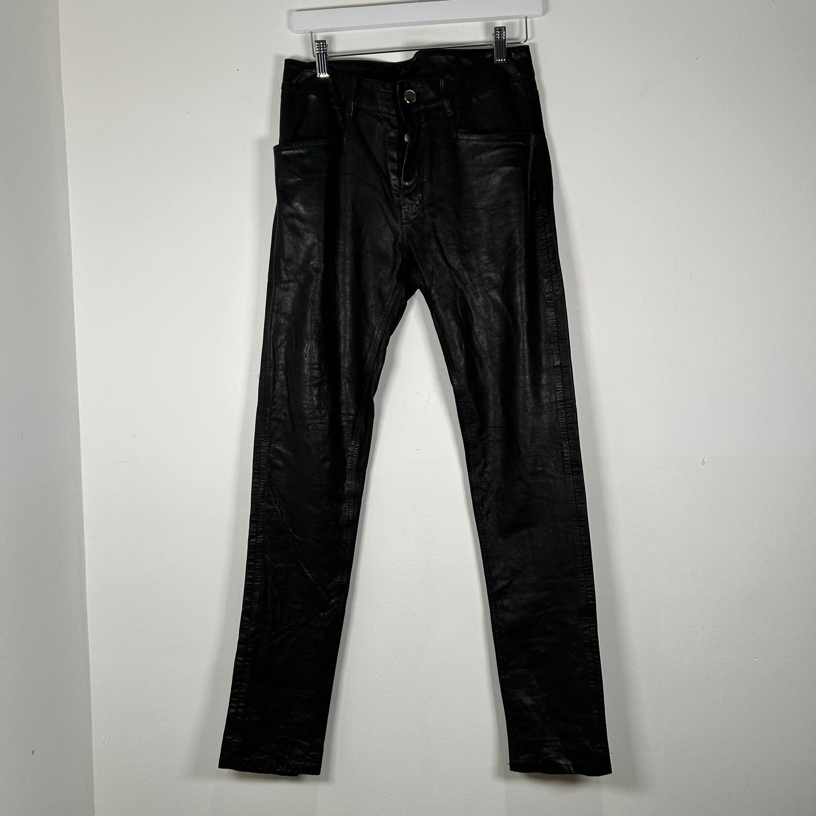 Rick Owens Black Calf Leather Tyrone F/W 22 Strobe Pants Size 46