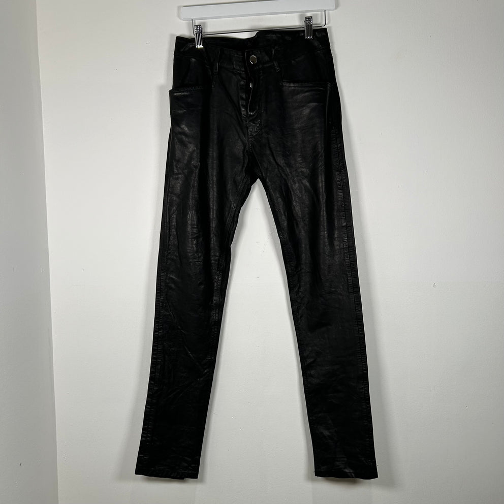 Rick Owens Black Calf Leather Tyrone F/W 22 Strobe Pants Size 46
