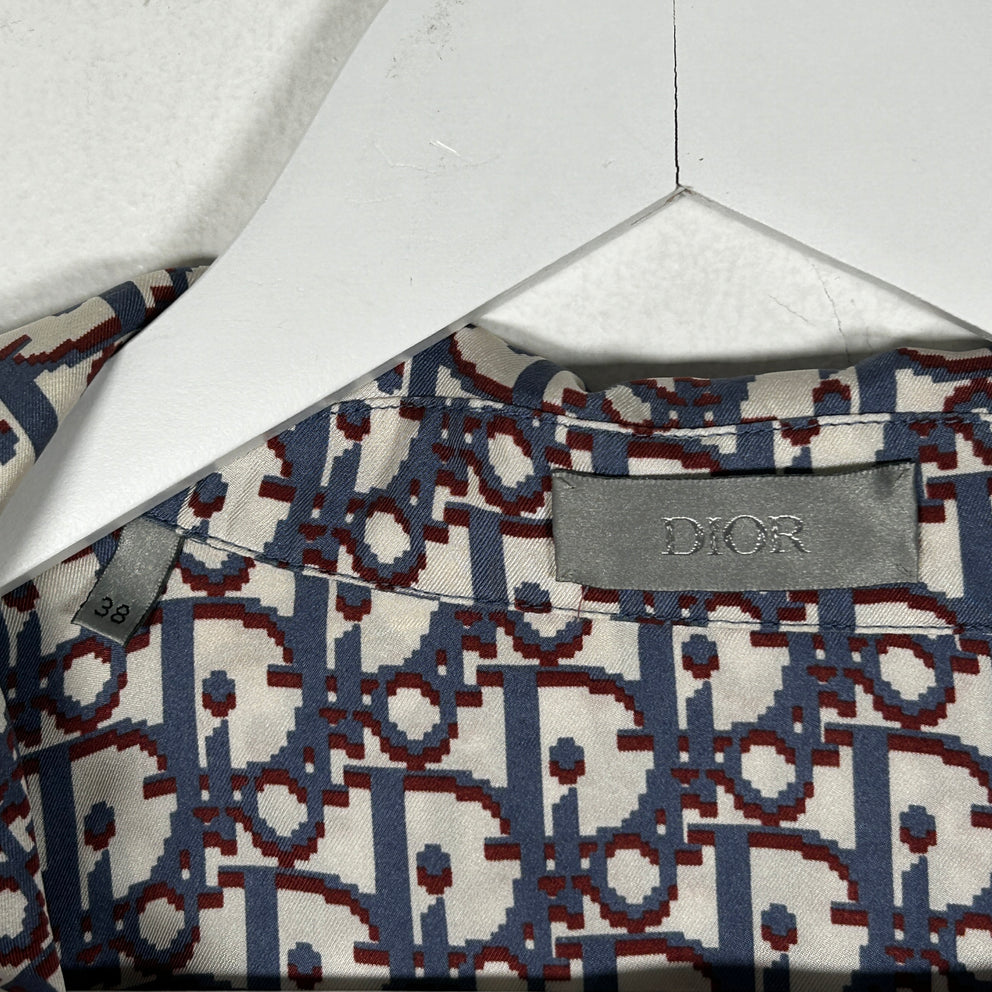 Dior Oblique Monogram Silk Button Up Shirt Size 38