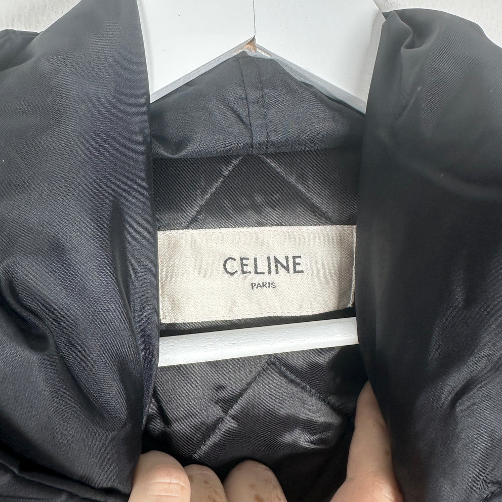 Celine Black Nylon Varsity Hooded Jacket Size L