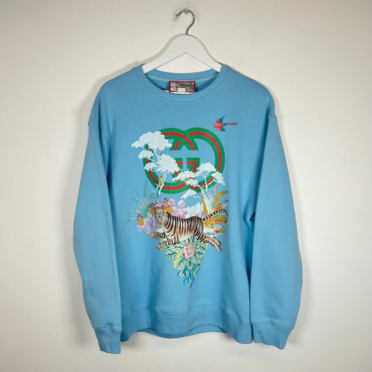 Gucci Blue Tiger Interlocking Crewneck Size L