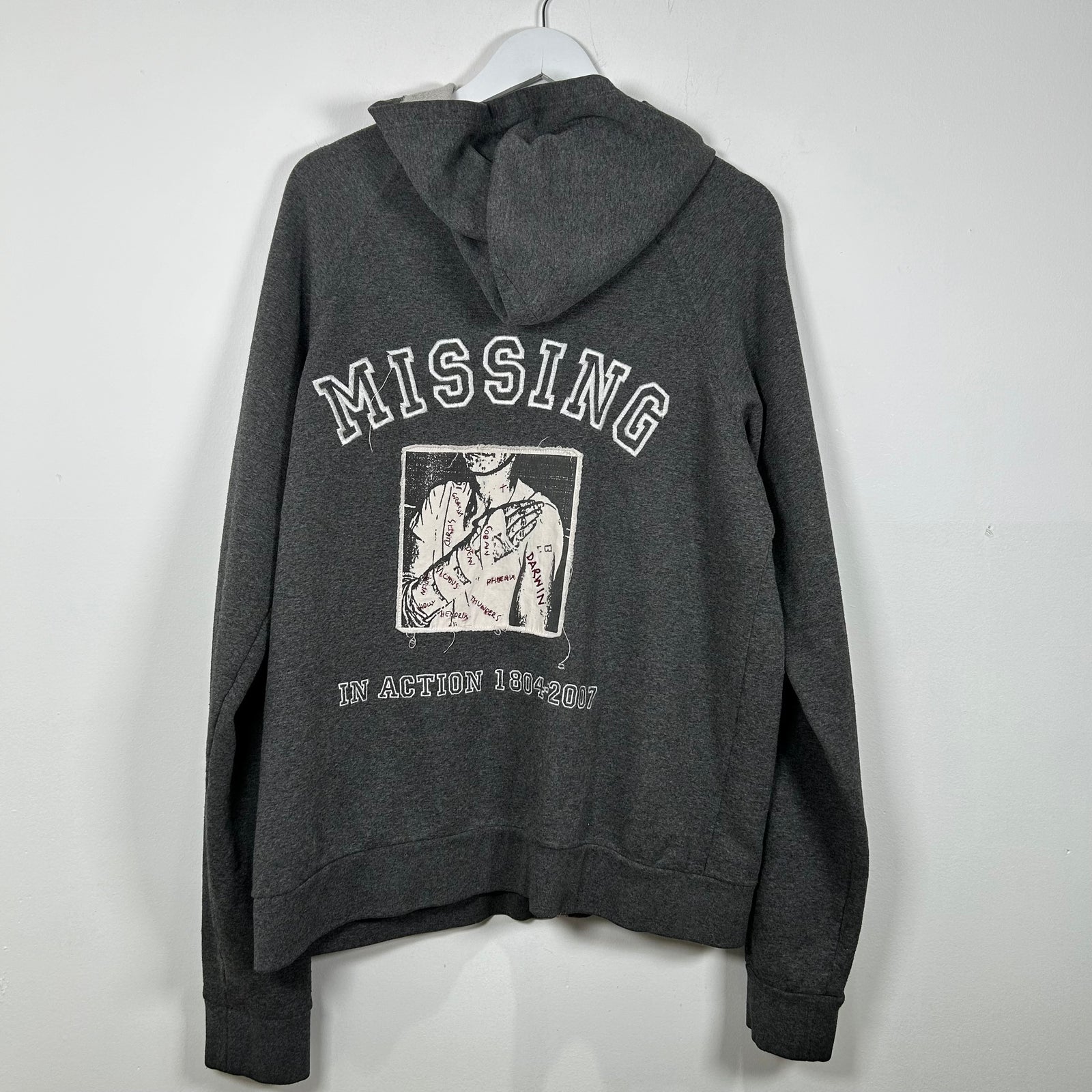 Raf Simons 'Missing In Action' Grey Zip Up Hoodie Size L
