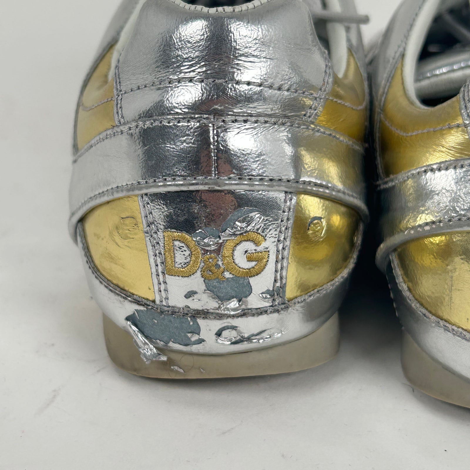 Dolce Gabbana Silver/Gold Cleat Style Low Top Sneaker Size 44