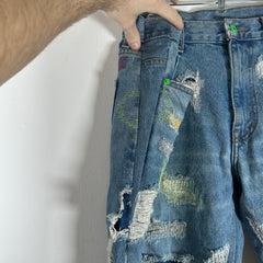 Endless Neon Green Embroidered Blue Denim Jeans Size 36