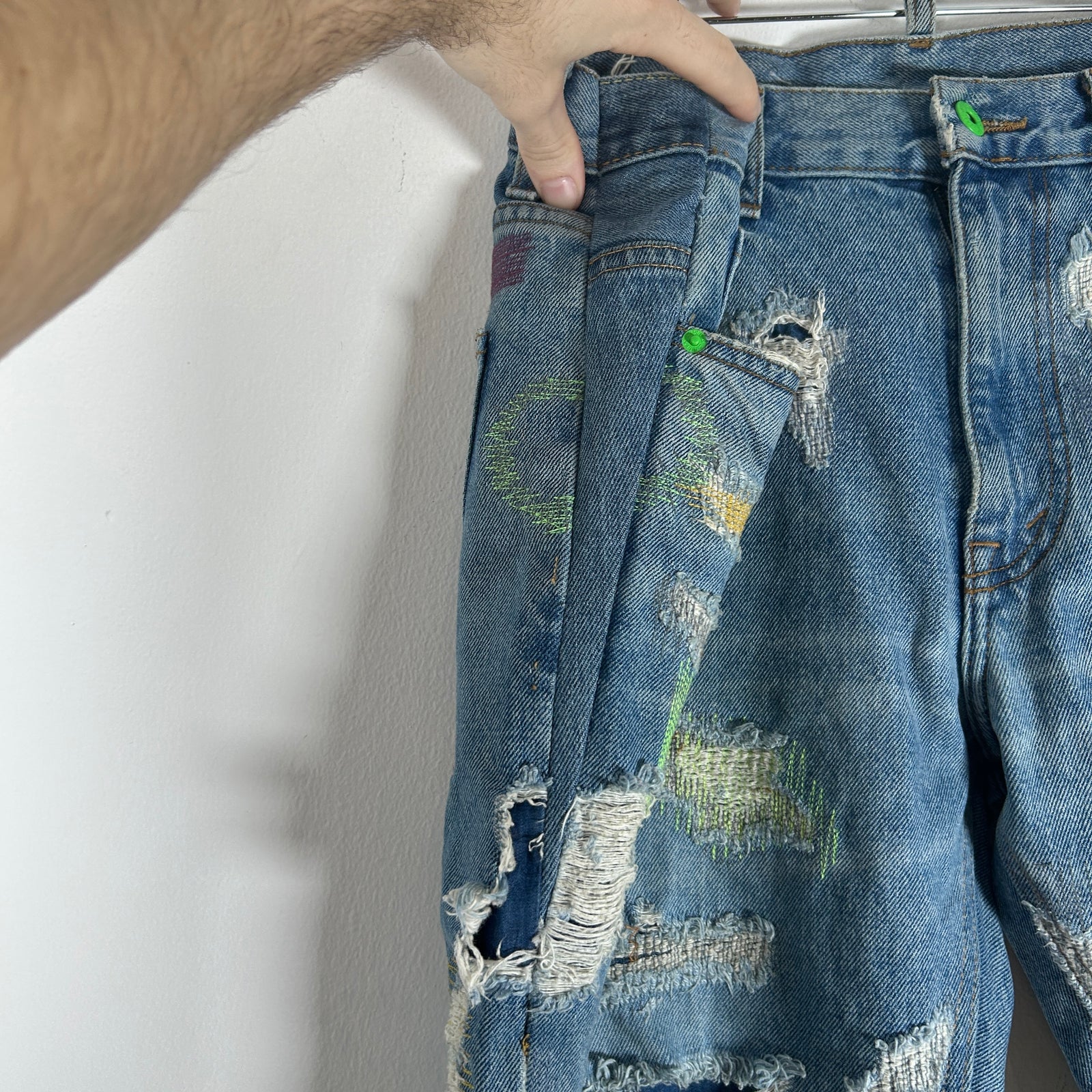 Endless Neon Green Embroidered Blue Denim Jeans Size 36