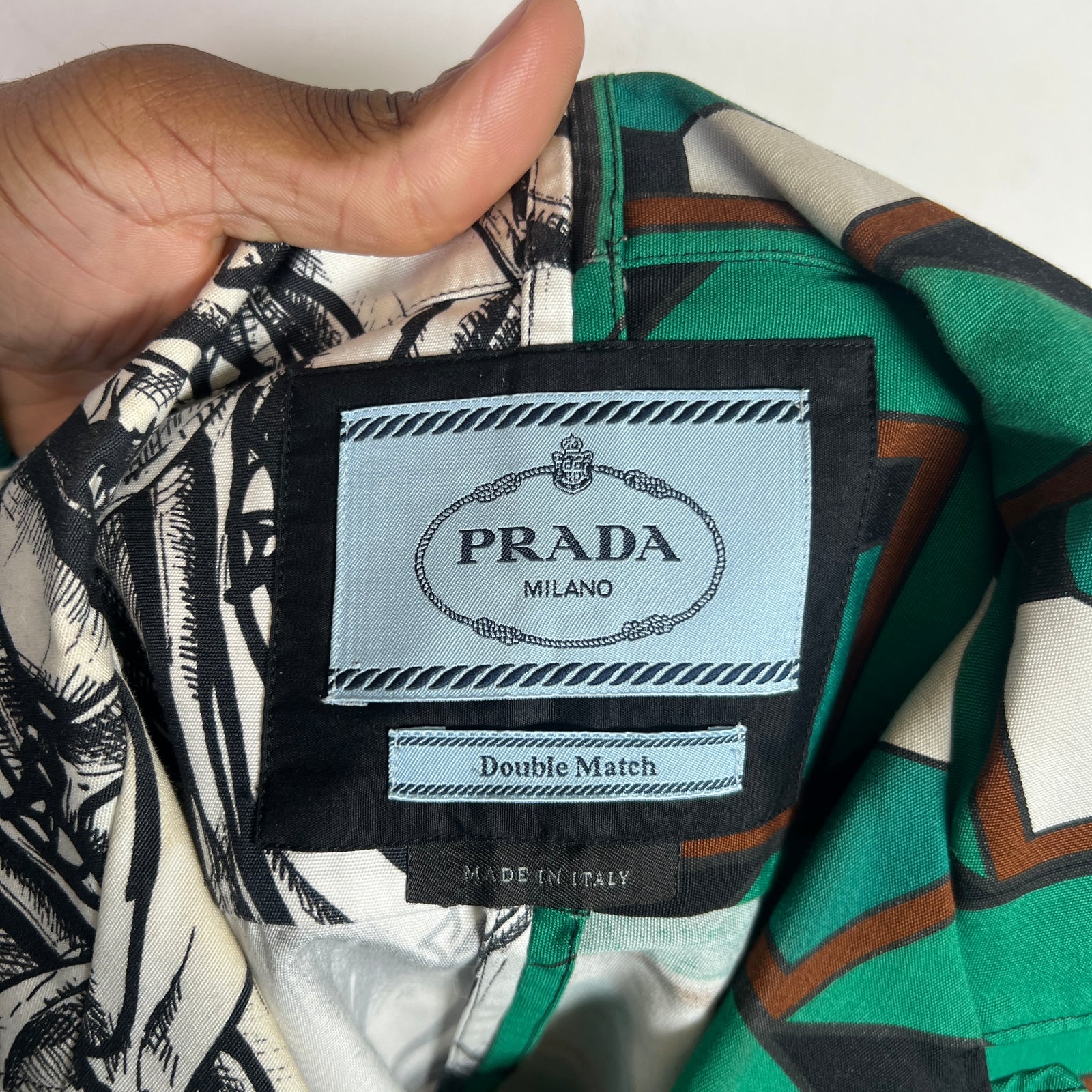 Prada Green/White Double Match Button-Up Shirt Size S
