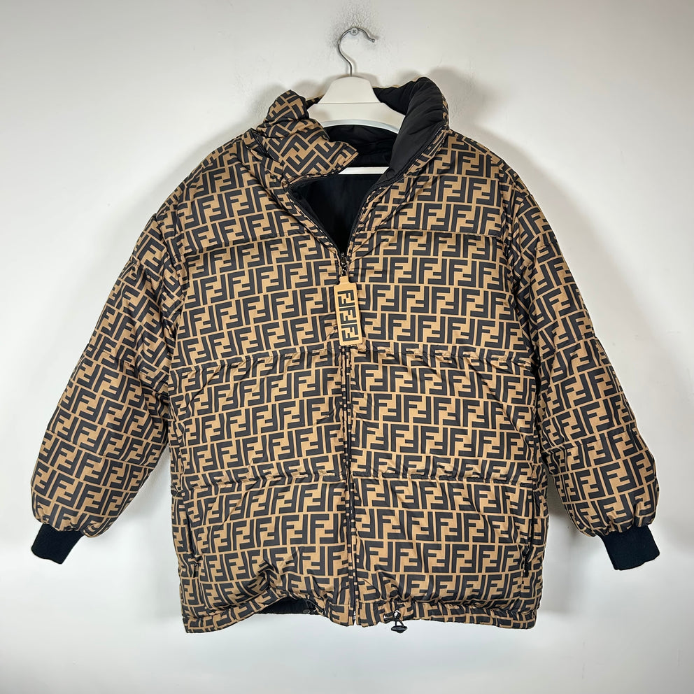 Fendi Brown Reversible Forever FF Monogram Puffer Jacket Size XL