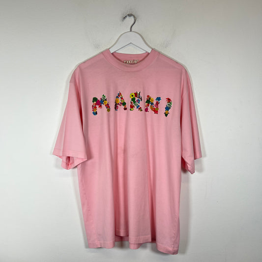 Marni Pink Bouquet Logo T-Shirt Size L
