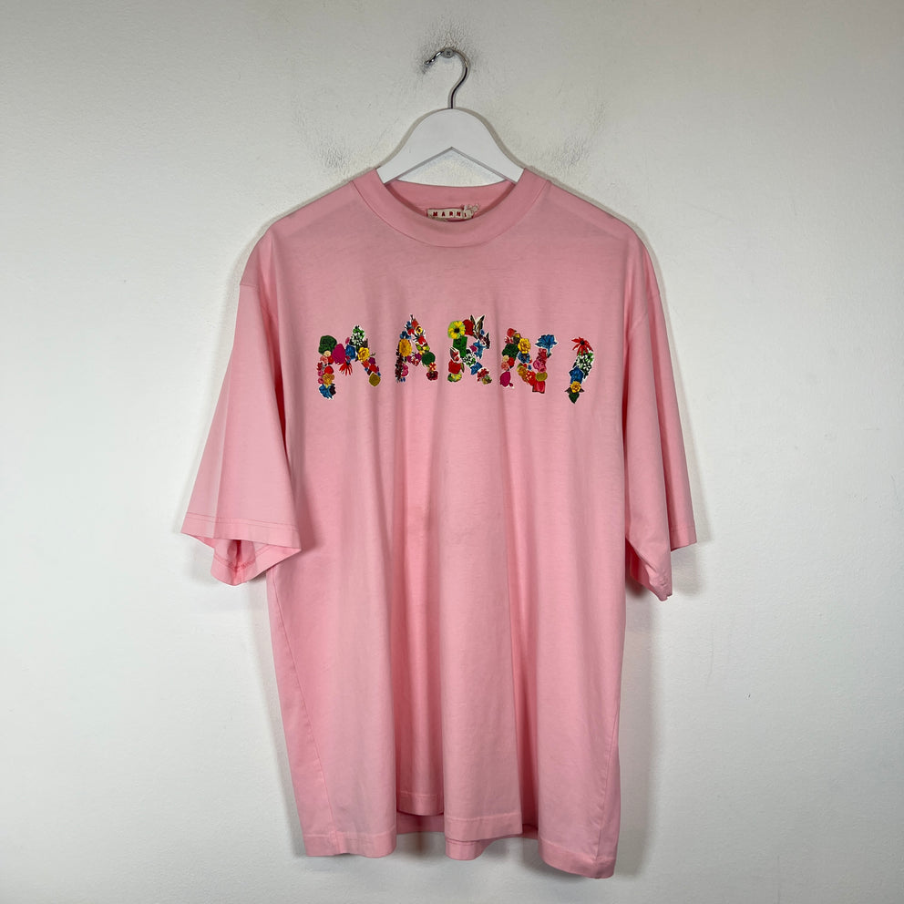 Marni Pink Bouquet Logo T-Shirt Size L