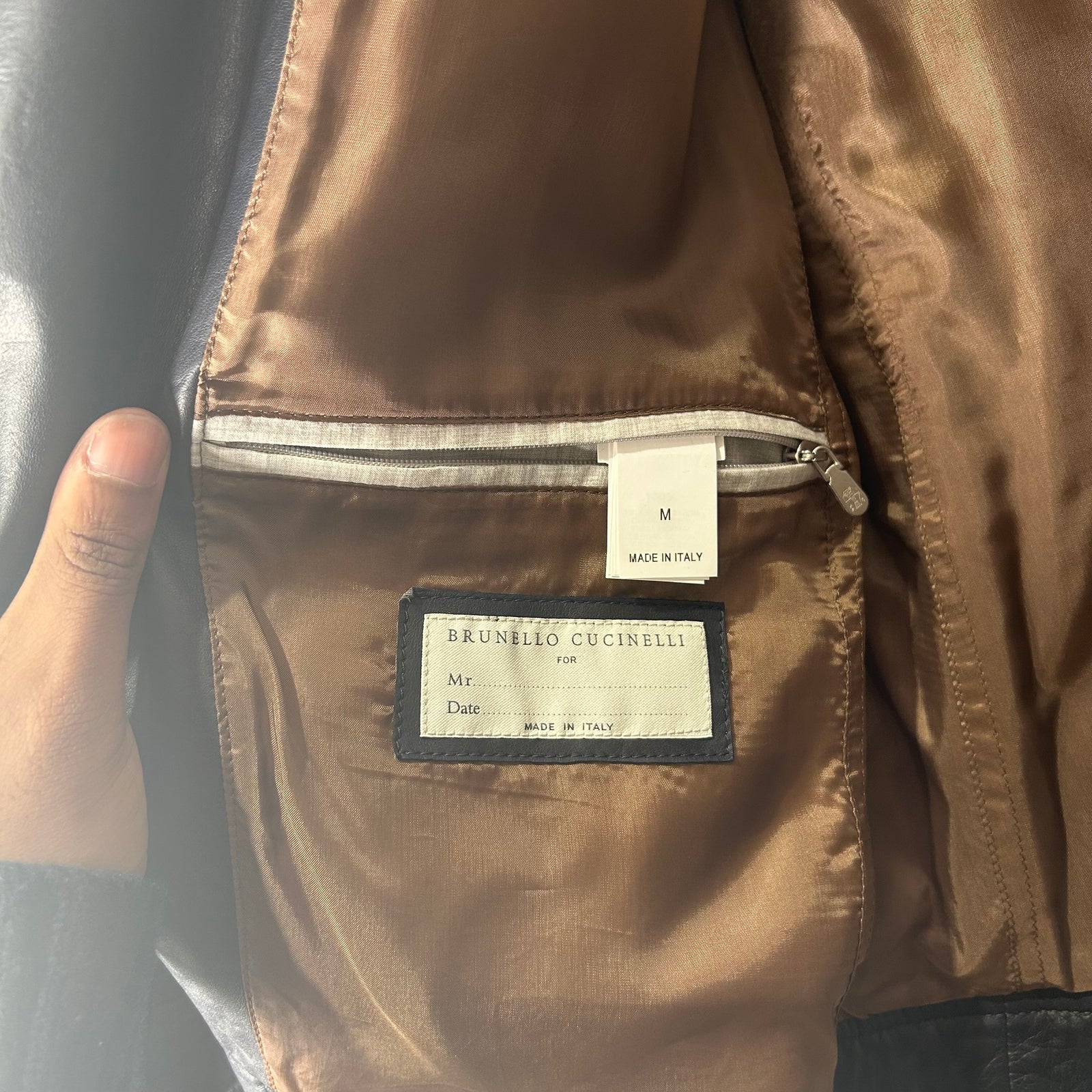 Brunello Cucinelli Navy Leather Biker Jacket Size M
