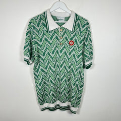Casablanca Green Monogram Jacquard Knit Polo Size 2XL