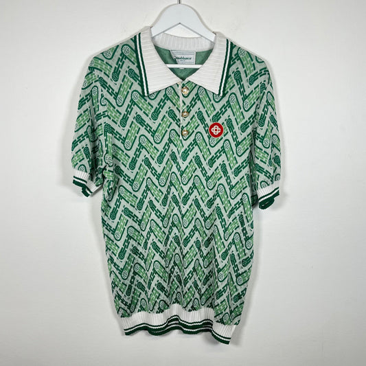 Casablanca Green Monogram Jacquard Knit Polo Size 2XL