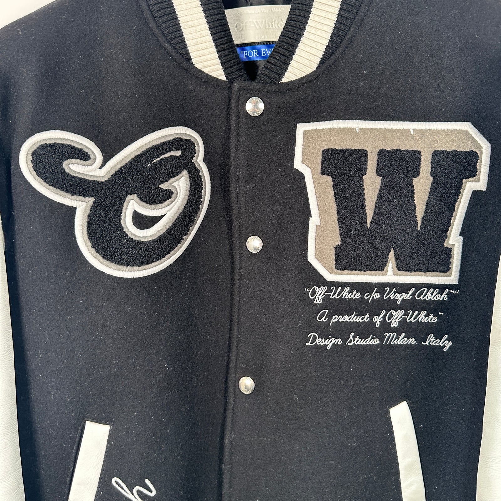 Off-White Black 'OW' Patched Varsity Jacket Size M