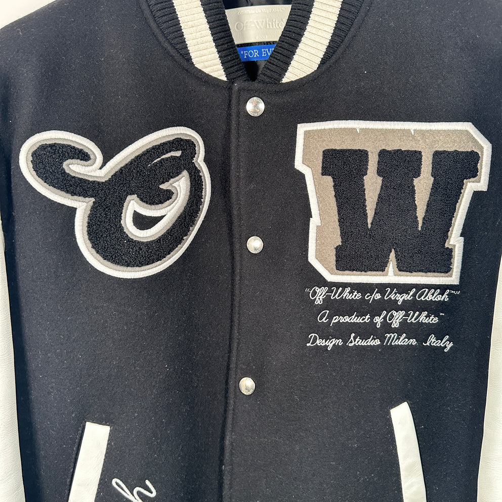 Off-White Black 'OW' Patched Varsity Jacket Size M