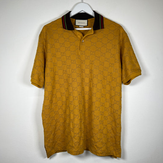 Gucci Yellow Embroidered GG Polo Size L