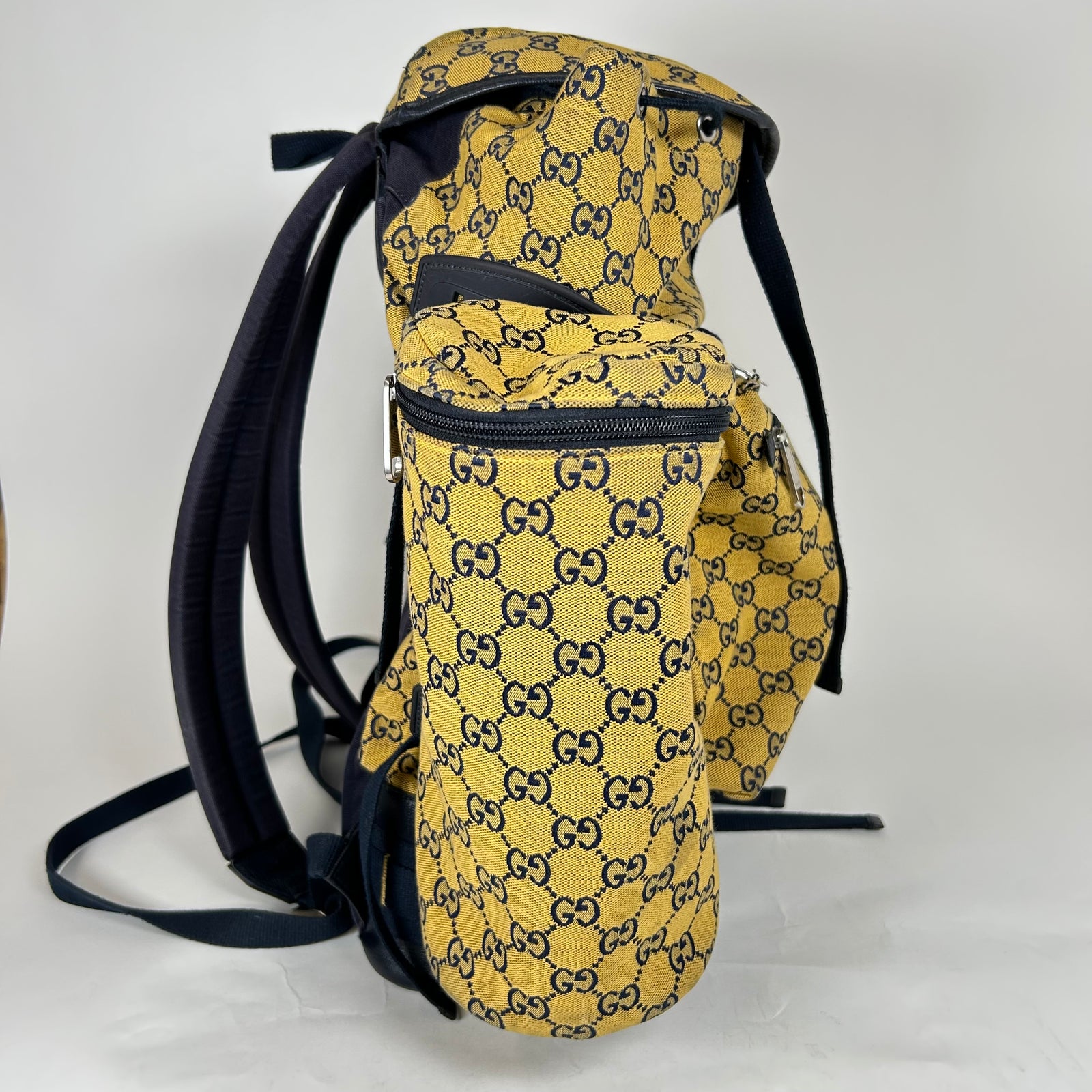 Gucci Yellow Fabric Maxi Monogram Utility GG Backpack