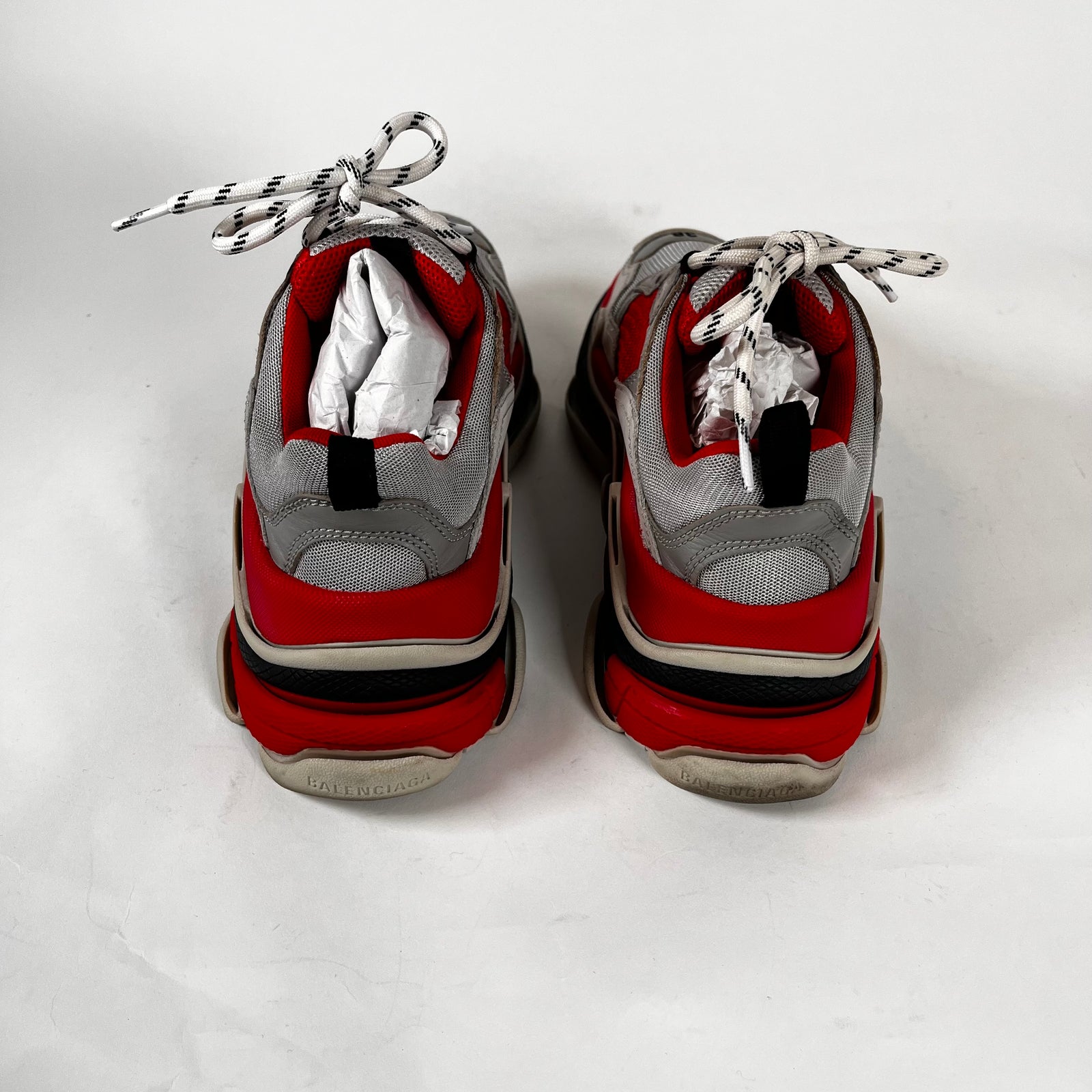 Balenciaga Grey/Red Triple S Sneakers Size 38