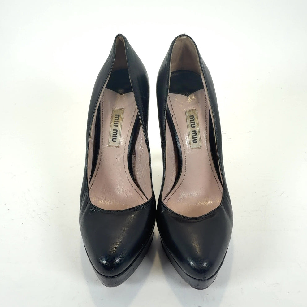 Miu Black Leather Pumps Heels
