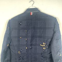 Thom Browne Tartan Check Embroidery Distressed Blazer